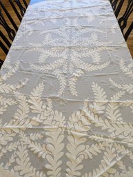 Vintage Oval Organdy & Linen Applique Tablecloth