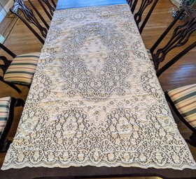 Antique/Vintage Ornate Lace Crocheted  Rectangular Creamy Ivory Color Tablecloth