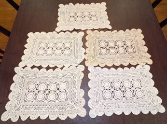 Antique/Vintage Lot Of (5) Hand Crocheted Table Scarves With Detailed Scalloped Arched Edges