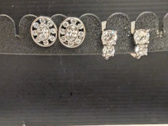 2 Pairs Of Cubic Zirconia Earrings Set In Sterling Silver  - Nicely Made Clip On Earrings