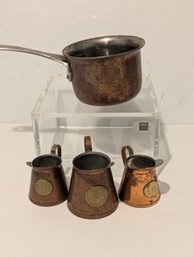 Vintage Swedish Copper Measuring Cups Plus Small Copper Butter Warmer