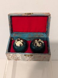 Vintage Cloisonn Panda Baoding Balls With Silk Display Box