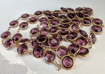 Chanel Style Cut Crystals / Open Bezel Designer Necklace In Amethyst Purple Gold Plated