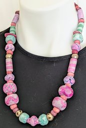 Handcrafted Vintage Multicolored Ceramic /Clay Beaded Necklace