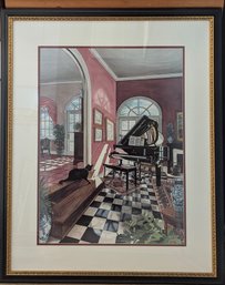 Vintage Limited Edition Lithograph Of Indoor Piano Scene With Frame