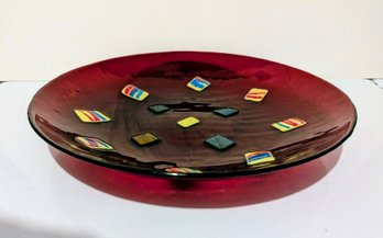 Mid-Century Modern-style Colored Glass Platter/ Shallow  Bowl
