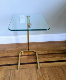 Vintage Brass Tone And Glass C-shaped Side Table