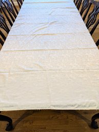 White Poly/Sateen Look Rose Design Rectangular Tablecloth With (12) Matching Napkins