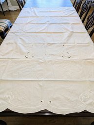 Vintage Rectangular Cotton Embroidered Floral Design Scalloped Edge Tablecloth - 1 Of 2