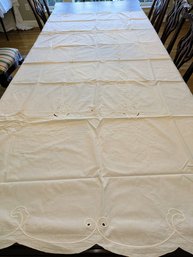 Vintage Rectangular Cotton Embroidered Floral Design Scalloped Edge Tablecloth - 2 Of 2