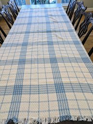 Vintage Cotton/Linen Frayed Edged Blue & White Stripe Rectangular Tablecloth