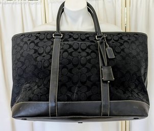 Coach Signature Zip Tote Handbag/ With Jacquard Fabric Leather Trim