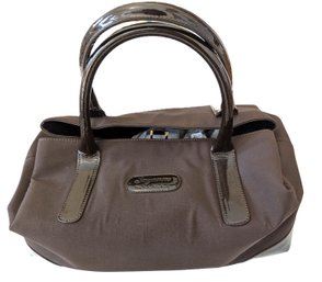 Mint Cond. Chocolate Canvas & Patent Leather Handbag By Suzanne