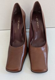 Nine West Designer Square Toe High Heels In Chestnut Brown Size 9