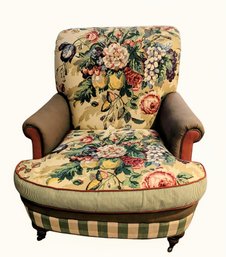 Fabulous Wingback Chair With Rolled Arms By Lee Designs, Vintage Fabric With Modern Style,