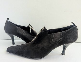 Donald Pliner Designer Dark Gray Suede Zip Heels Size 9B