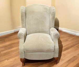 VIntage Haining Home Point Furniture Co., Beige Upholstered Wingback Design Manual Pushback Recliner