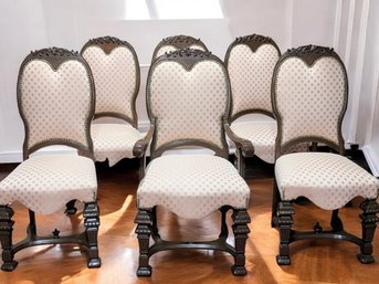 Set Of 6 Antique/Vintage Victorian Style Dining Chairs With Custom Upholstery - (One Arm Chair Only)