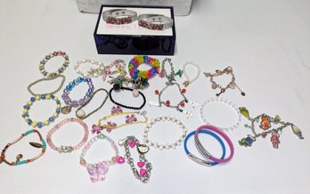 Lot Of Various Girls Bracelets With Blue Acrylic Storage Box
