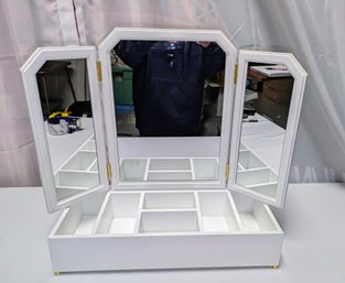 Timbertech  Industry, White Vanity Top Tri-Fold Mirror And Storage