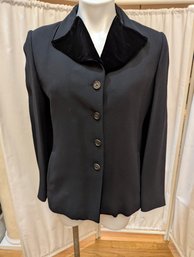 Vintage 'Etro' Black Jacket W/ Velvet Trim Silk Lining Fits Size 6-8