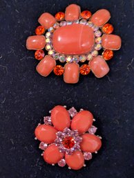 2 Vintage Art Deco Style Orange Multi Stone Brooch/Pins