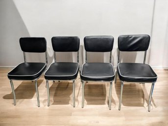 Coaster Home Furnishings Retro Set Of 4 Open Back Dining Chairs In Black Faux Leather & Chrome Frame