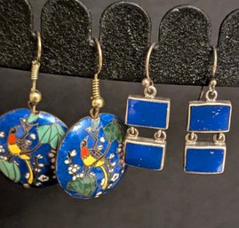 2 Pretty Pairs Of Vintage Enamel Earrings