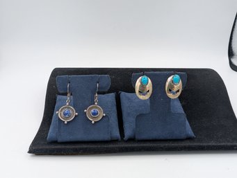 Sterling Turquoise And Lapis Earrings