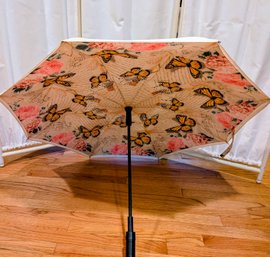 Rare French Themed Butterfly And Flower Reverse Closing Parasol With LED Light