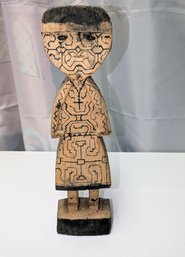 Vintage Hand-carved And Painted Wooden Figure From The Shipibo-Conibo People Of Peru