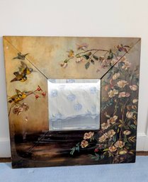 Vintage Earthen Style Painted Wooded Floral Scenery Very Pretty Framed Decorative Mirror