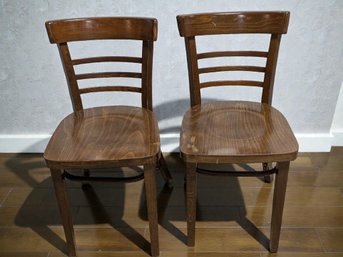 Two Vintage Walnut Wood Ladder Back Style Chairs