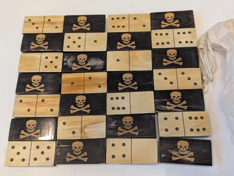 Vintage-Style Hand-Carved Bovine Horn & Bone Pirate Dominoes Set