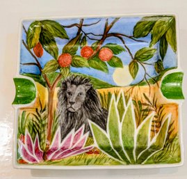 The Lion In Repose' Hand-Painted Limoges Porcelain Tray