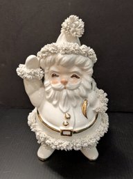 Cheerful Vintage Napco Ceramic 1950's Santa With Bag Of Presents Bowl