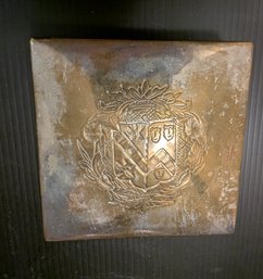 Intriguing Metal /wood Trinket Box With Family Crest / Coat Of Arms