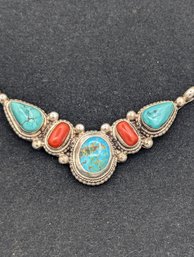Turquoise And Coral Pendant