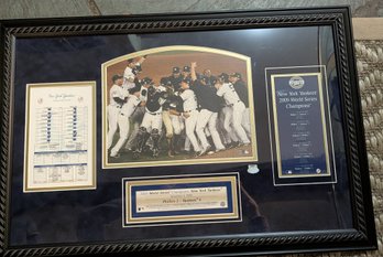 NY Yankees Framed Photo, Lineup Card, And Authentic Dirt From 2009 World Series