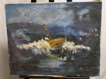#11 - Original Signed, Oil On Canvas, Titled, ' Rough Seas' By Warren Boucher (1922-1999) Rhode Island Artist