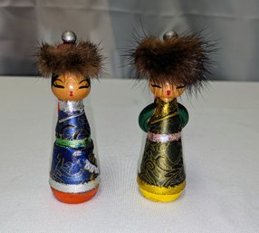 Vintage Japanese Wooden Kokeshi Dolls, Styled As Mongolian Figures