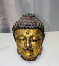 Vintage Chinese Buddha Metal Gold Leaf Cast Iron Temple Buddhism