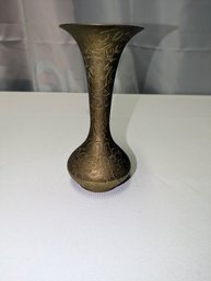 Vintage  Detailed Etched Brass Bud Vase - India