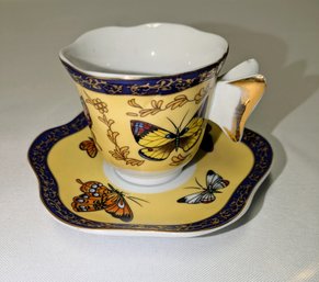 Vintage C.C. & T Yelloe Butterfly Design Porcelain Teacup And Saucer Set
