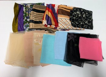 Lot Of (12) Various Size, Color, Material & Pattern Vintage Scarves