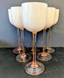 6 Six Carlo Moretti Flamingo Pink Water/Wine Goblets Very Elagante!!!