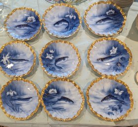 9 Elegant Set Of Limoge Porcelain China Fish Plates