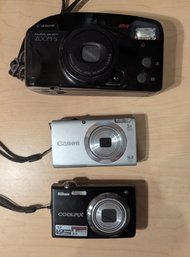 Nikon Coolpix S630 And Canon Powershot A2400 Digital Cameras / Canon Sure Shot Zoom-S Film Camera