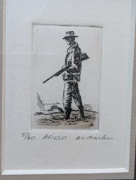Limited Edition 'Afield' Pen Sketch Of Man With Rifle Signed By Artist