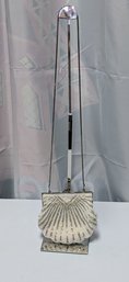 Vintage White & Silver Accented Clam Shell Design Beaded Evening Bag